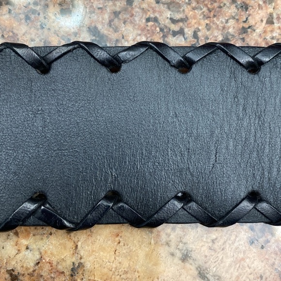 WOMEN'S GENUINE LEATHER BLACK BELT braided edges, brass like Buckle soft Size L - Picture 6 of 11